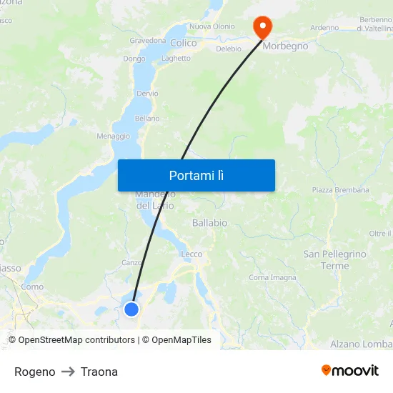 Rogeno to Traona map