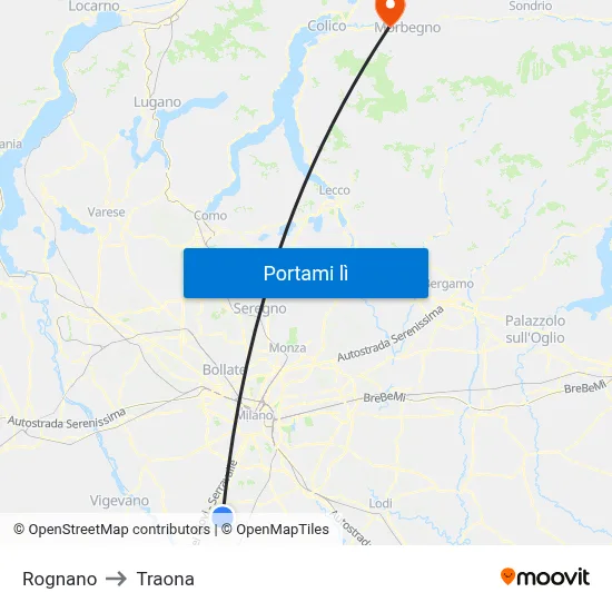 Rognano to Traona map