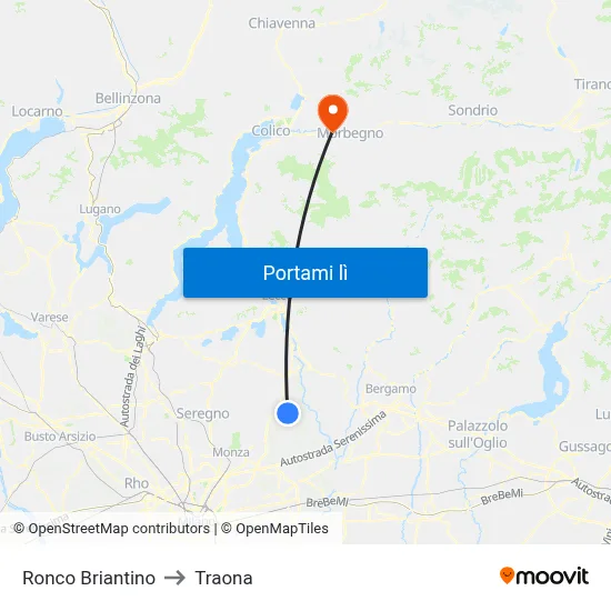 Ronco Briantino to Traona map
