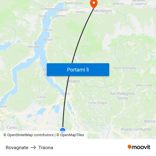 Rovagnate to Traona map