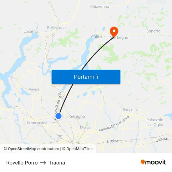 Rovello Porro to Traona map