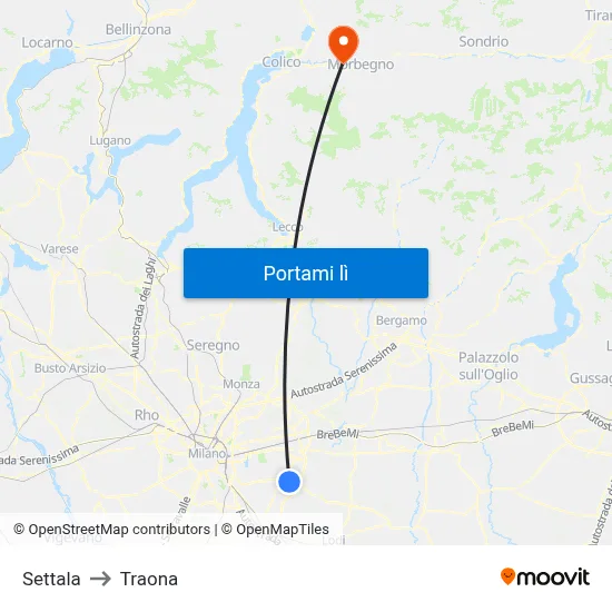 Settala to Traona map