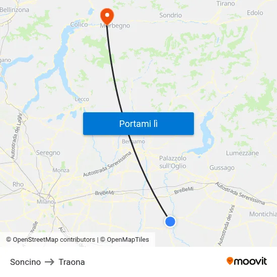 Soncino to Traona map