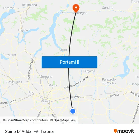 Spino D' Adda to Traona map