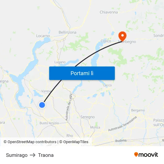 Sumirago to Traona map