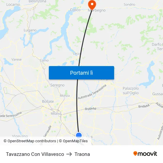 Tavazzano Con Villavesco to Traona map