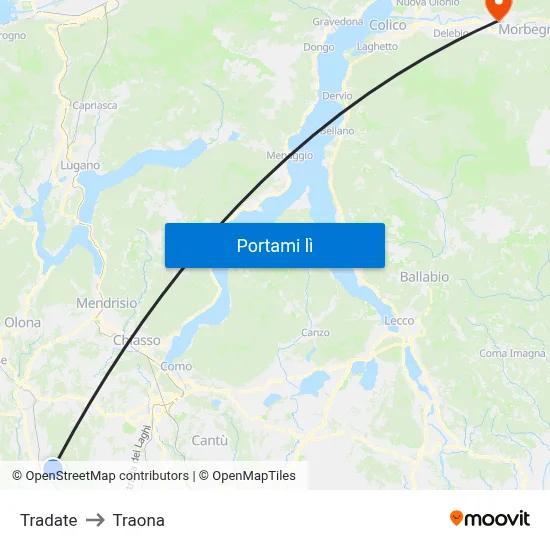 Tradate to Traona map