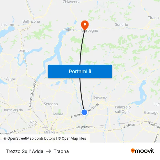 Trezzo Sull' Adda to Traona map