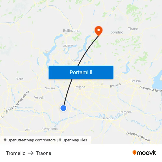Tromello to Traona map