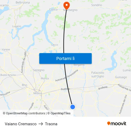 Vaiano Cremasco to Traona map