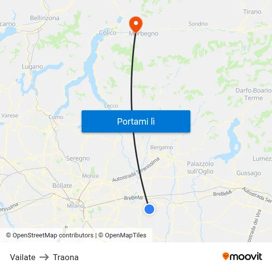 Vailate to Traona map
