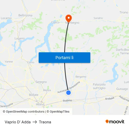 Vaprio D' Adda to Traona map