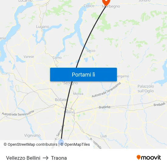 Vellezzo Bellini to Traona map