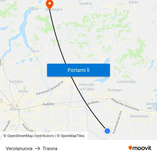 Verolanuova to Traona map
