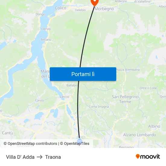 Villa D' Adda to Traona map