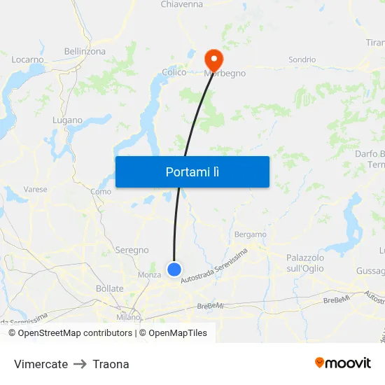 Vimercate to Traona map
