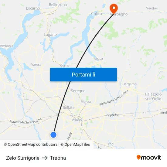 Zelo Surrigone to Traona map