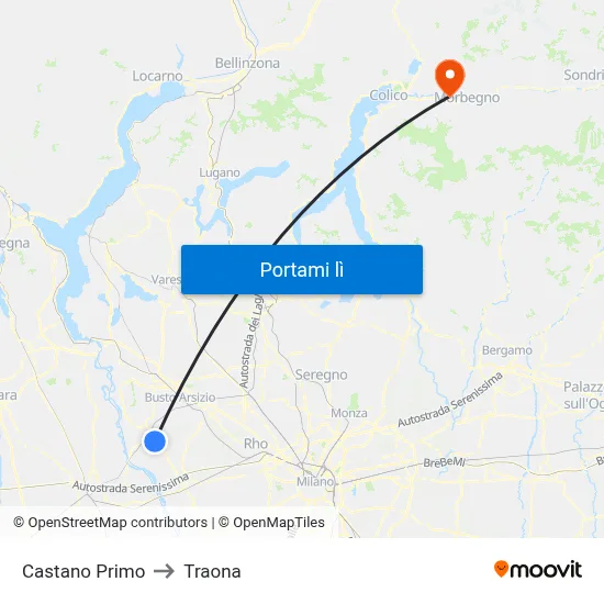 Castano Primo to Traona map