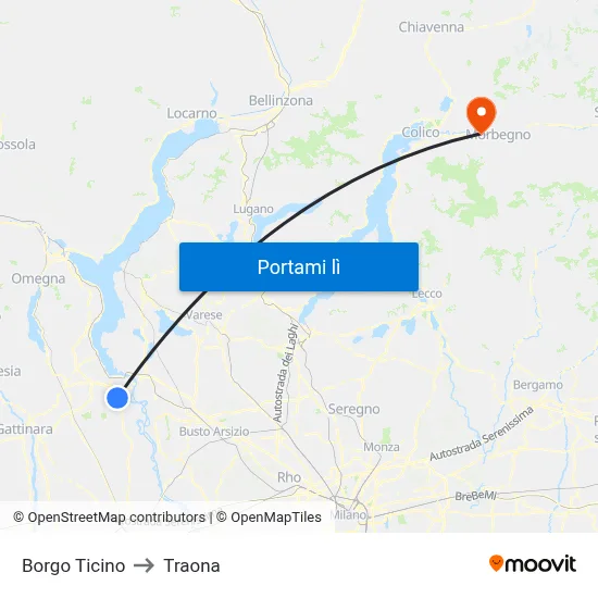 Borgo Ticino to Traona map