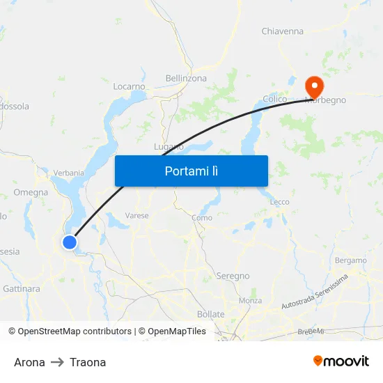 Arona to Traona map