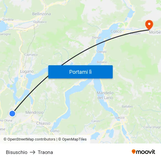 Bisuschio to Traona map