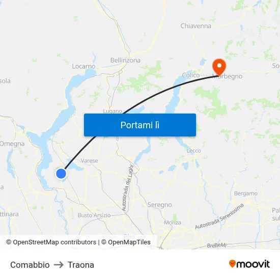 Comabbio to Traona map