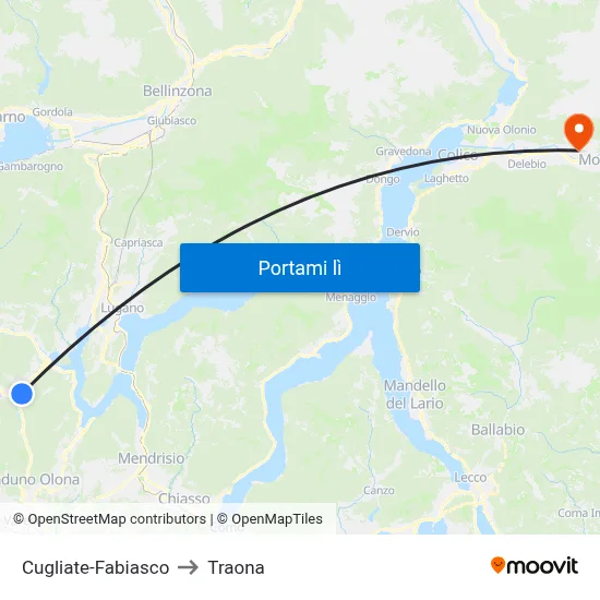 Cugliate-Fabiasco to Traona map