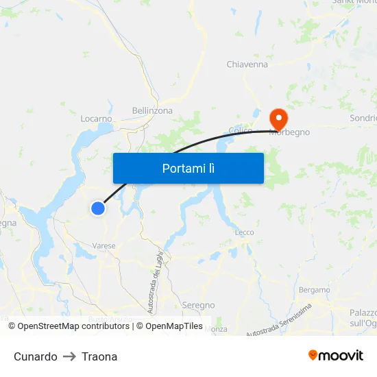 Cunardo to Traona map