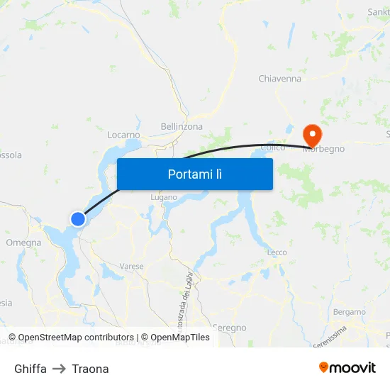 Ghiffa to Traona map