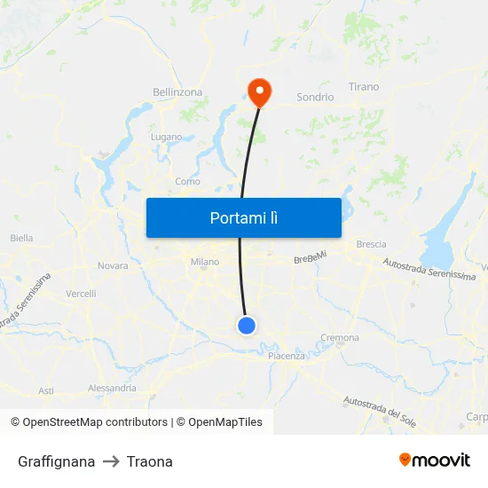Graffignana to Traona map