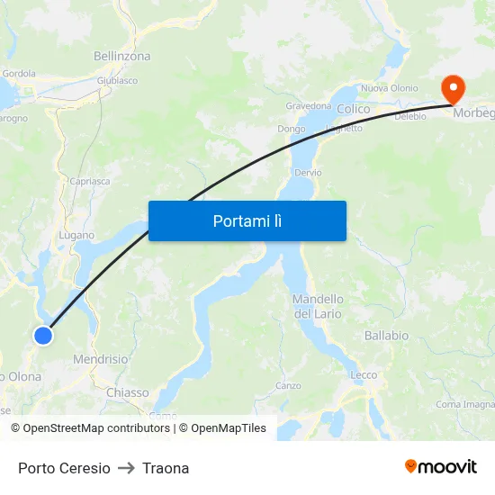 Porto Ceresio to Traona map
