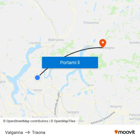 Valganna to Traona map