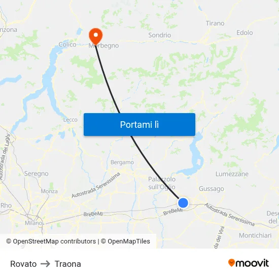 Rovato to Traona map