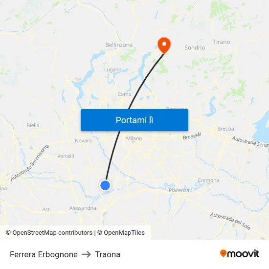 Ferrera Erbognone to Traona map