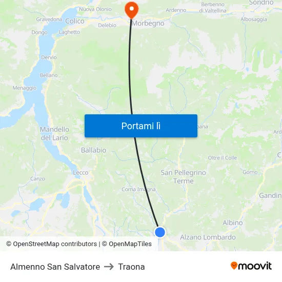Almenno San Salvatore to Traona map