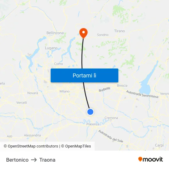 Bertonico to Traona map