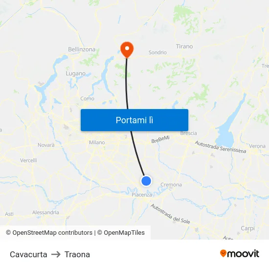 Cavacurta to Traona map