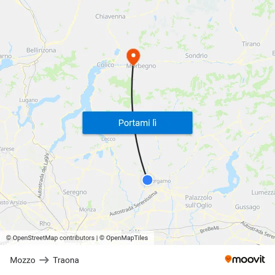 Mozzo to Traona map