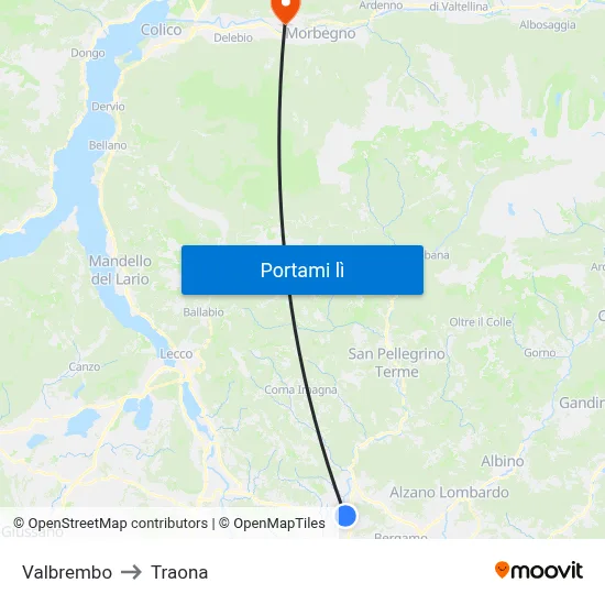 Valbrembo to Traona map