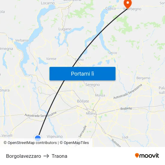 Borgolavezzaro to Traona map