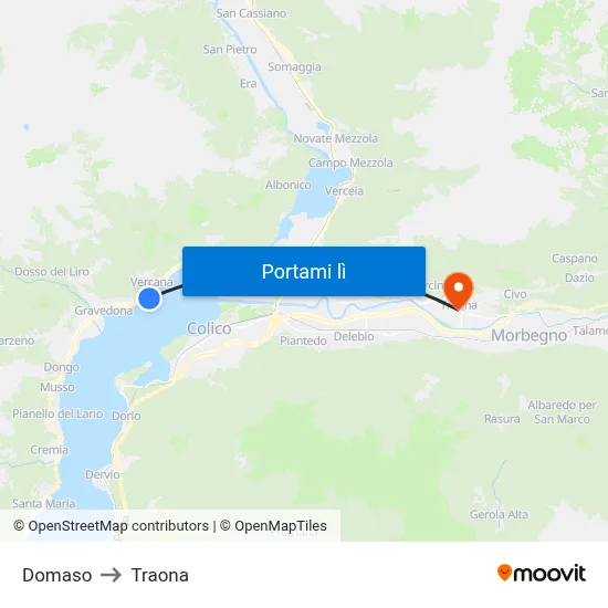 Domaso to Traona map