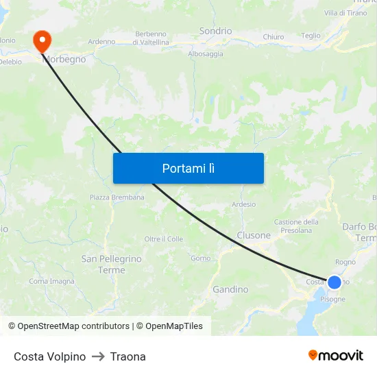 Costa Volpino to Traona map