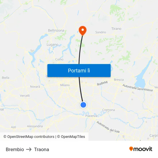 Brembio to Traona map
