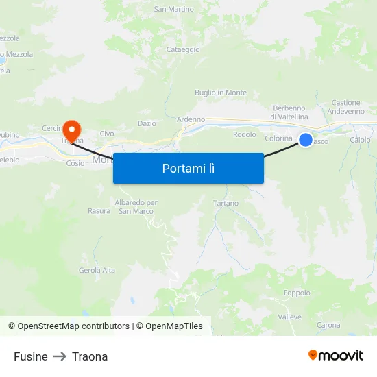 Fusine to Traona map