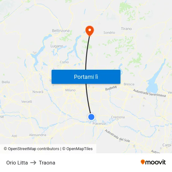 Orio Litta to Traona map