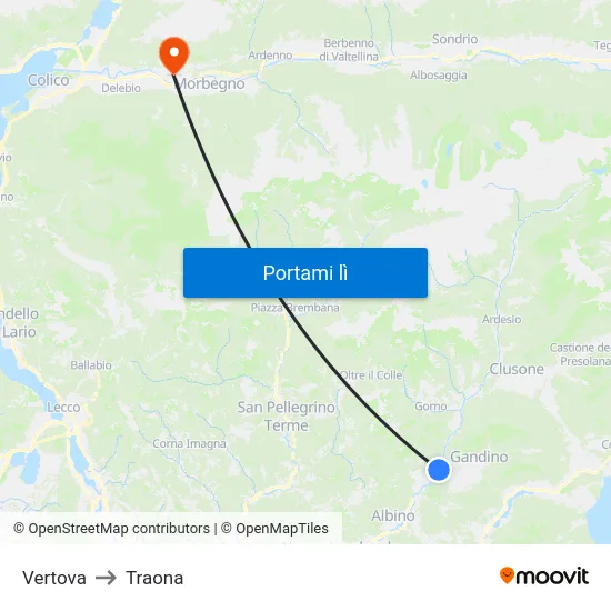 Vertova to Traona map