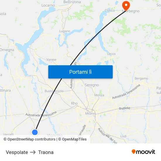 Vespolate to Traona map