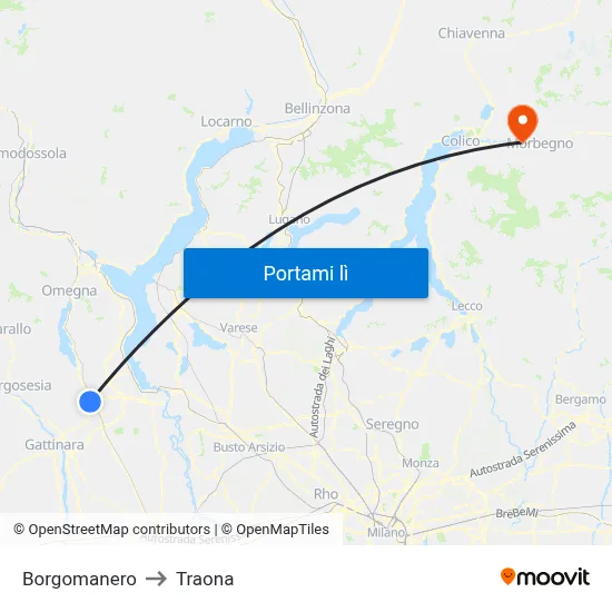 Borgomanero to Traona map