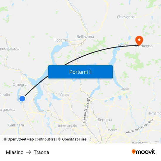 Miasino to Traona map