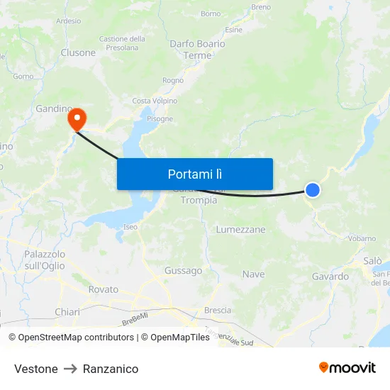 Vestone to Ranzanico map